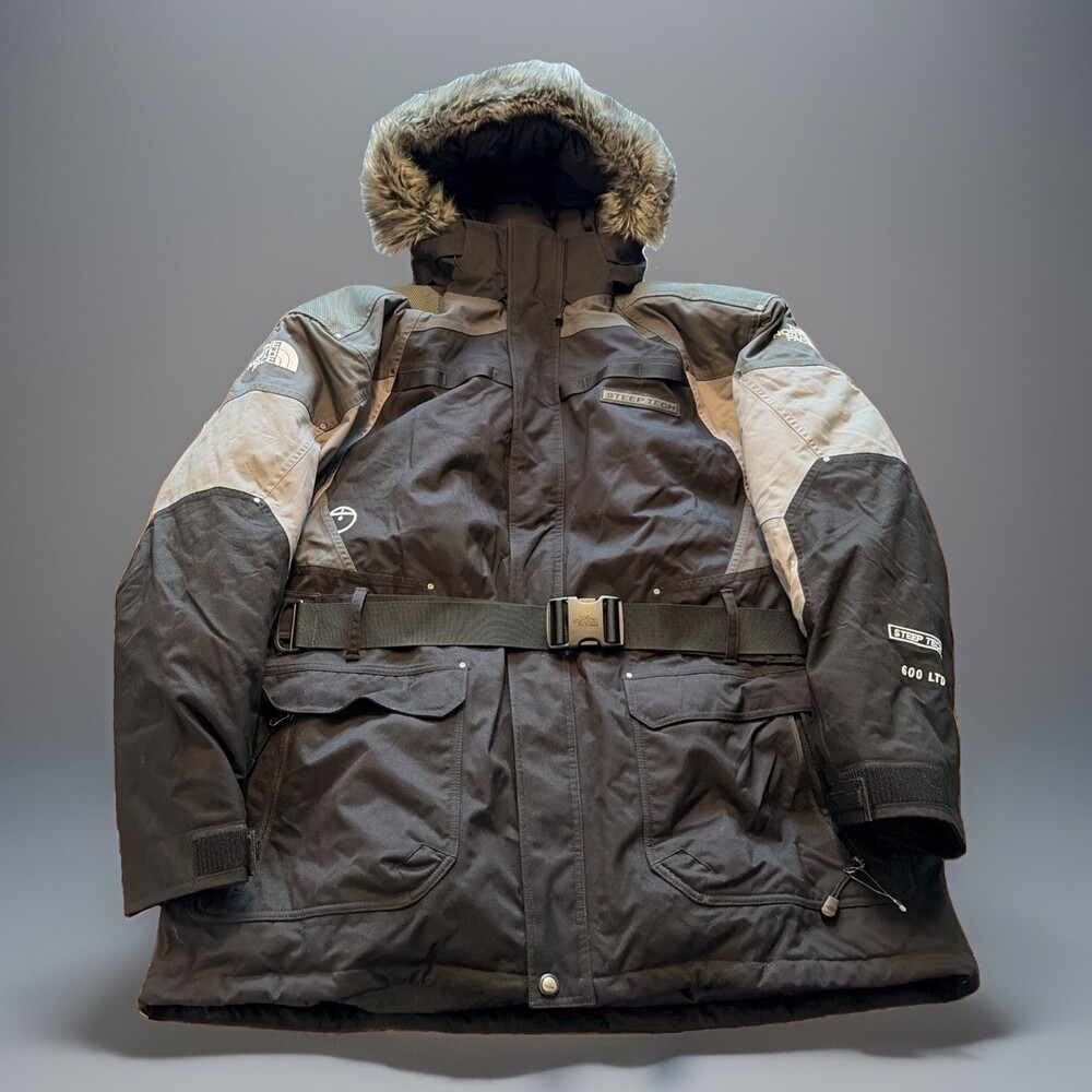 VINTAGE The North Face Jacket XXL Black Steep Tech 600 90s Goose Down Fur Hood
